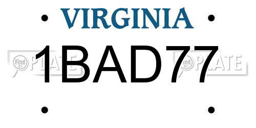 1BAD77 Virginia License Plate