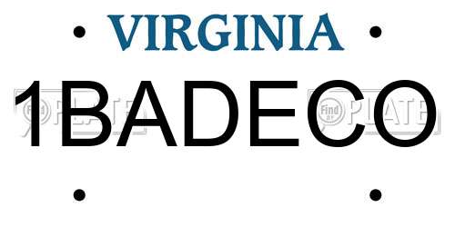 1BADECO Virginia License Plate