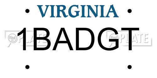 1BADGT Virginia License Plate