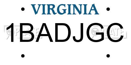 1BADJGC Virginia License Plate