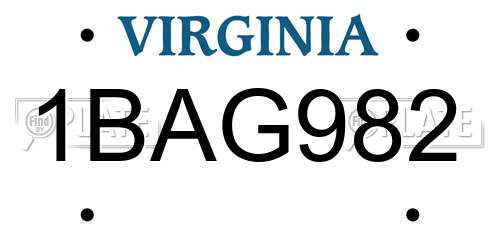 1BAG982 Virginia License Plate