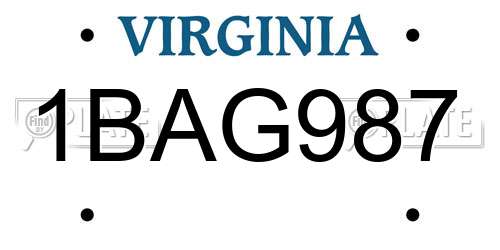 1BAG987 Virginia License Plate