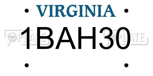 1BAH30 Virginia License Plate