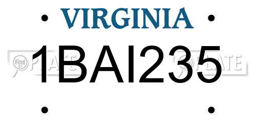 1BAI235 Virginia License Plate