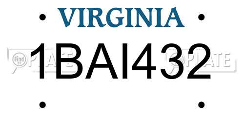 1BAI432 Virginia License Plate