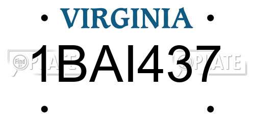 1BAI437 Virginia License Plate