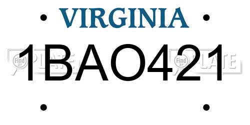 1BAO421 Virginia License Plate