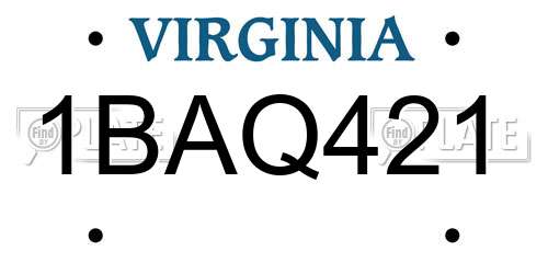 1BAQ421 Virginia License Plate