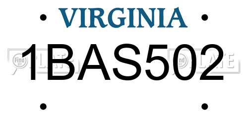1BAS502 Virginia License Plate