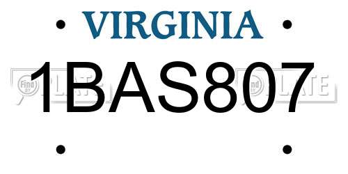 1BAS807 Virginia License Plate