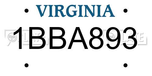 1BBA893 Virginia License Plate