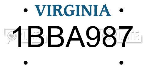 1BBA987 Virginia License Plate