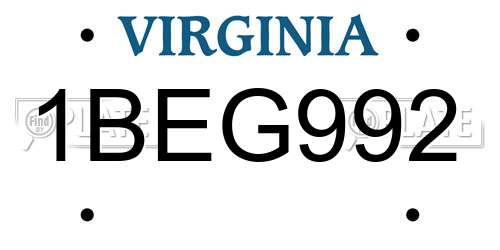 1BEG992 Virginia License Plate