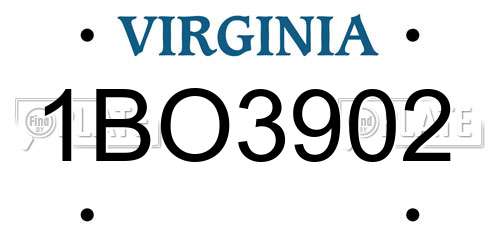 1BO3902 Virginia License Plate