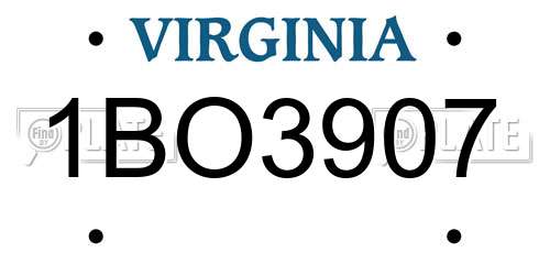 1BO3907 Virginia License Plate