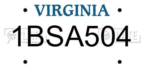 1BSA504 Virginia License Plate