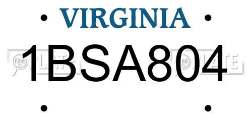 1BSA804 Virginia License Plate