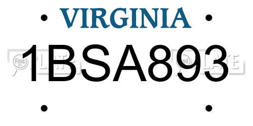1BSA893 Virginia License Plate