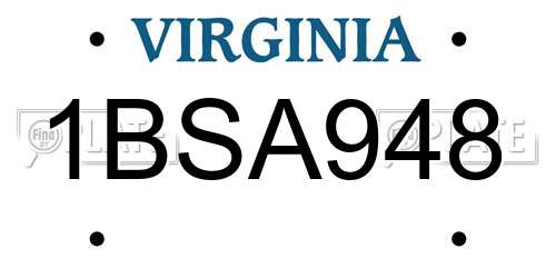 1BSA948 Virginia License Plate
