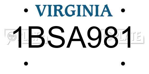1BSA981 Virginia License Plate