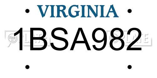 1BSA982 Virginia License Plate