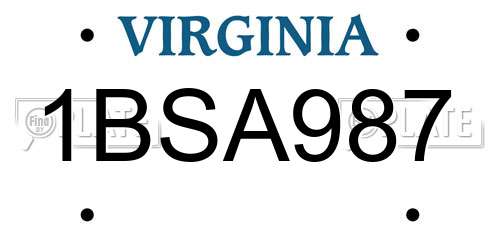 1BSA987 Virginia License Plate