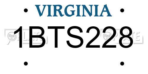 1BTS228 Virginia License Plate