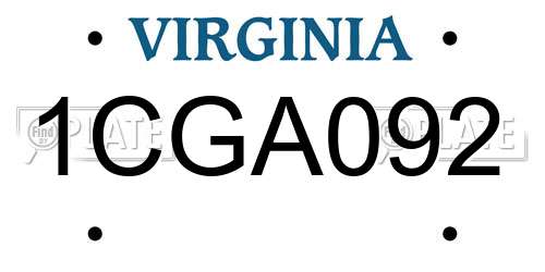 1CGA092 Virginia License Plate