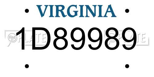 1D89989 Virginia License Plate