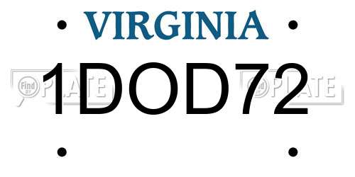 1DOD72 Virginia License Plate