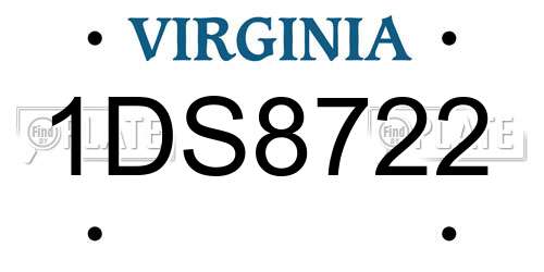 1DS8722 Virginia License Plate