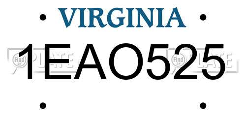 1EAO525 Virginia License Plate