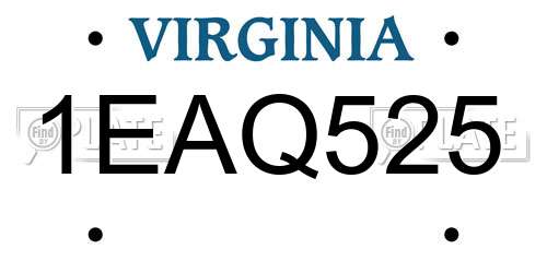 1EAQ525 Virginia License Plate