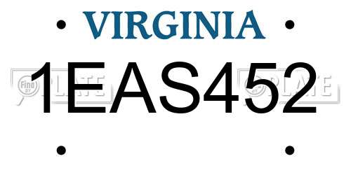 1EAS452 Virginia License Plate