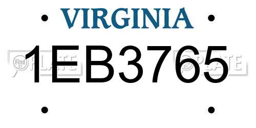 1EB3765 Virginia License Plate