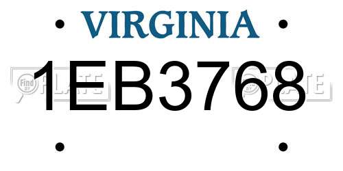 1EB3768 Virginia License Plate