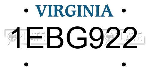 1EBG922 Virginia License Plate