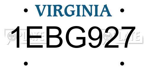 1EBG927 Virginia License Plate
