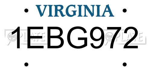 1EBG972 Virginia License Plate