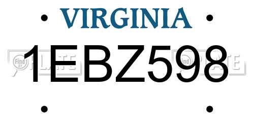 1EBZ598 Virginia License Plate