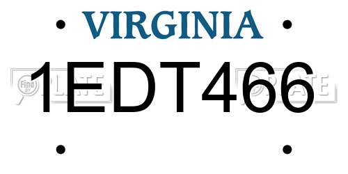 1EDT466 Virginia License Plate