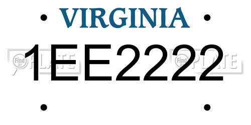 1EE2222 Virginia License Plate