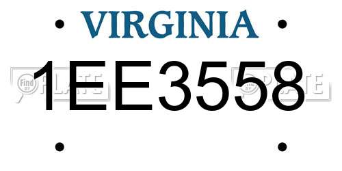 1EE3558 Virginia License Plate