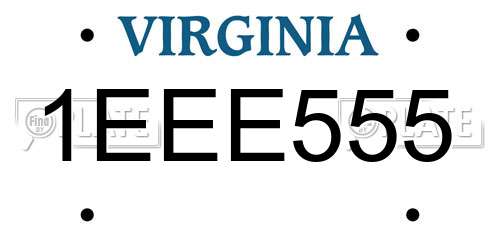 1EEE555 Virginia License Plate