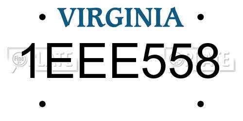 1EEE558 Virginia License Plate