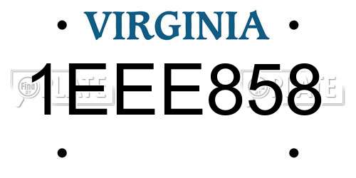 1EEE858 Virginia License Plate