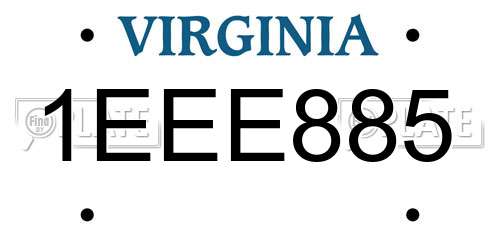 1EEE885 Virginia License Plate