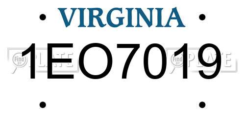 1EO7019 Virginia License Plate
