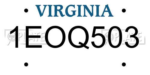 1EOQ503 Virginia License Plate