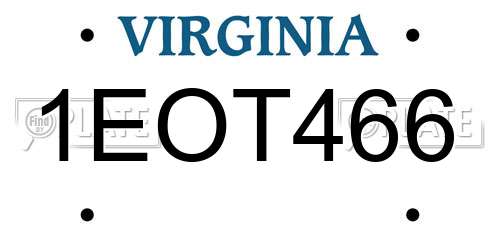 1EOT466 Virginia License Plate